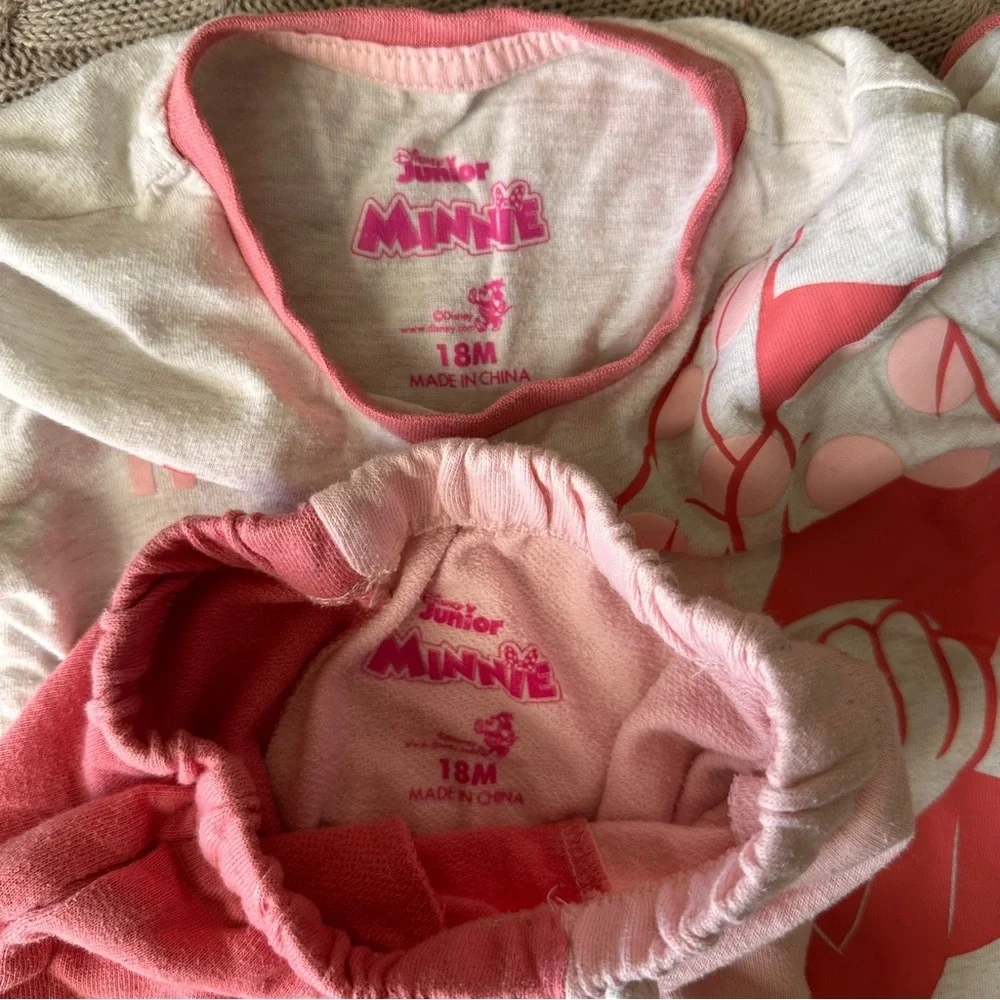 EUC Minnie Mouse Baby Girl Outfit Set, Coral Be Happy, 18 Months
